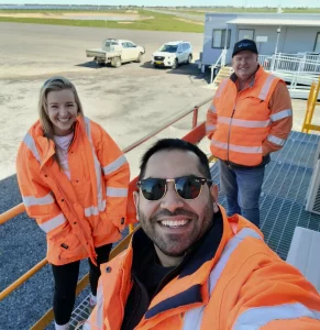 The British Solar Renewables Australian team taking a selfie during the construction of one of their solar park builds