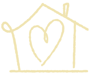 Illustration of heart inside a house in an elderflower colour